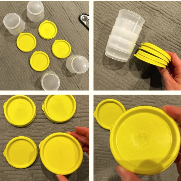 Tupperware Snack Cups set of 4 x 4oz Clear Containers with Yellow or White Seals - Picture 5 of 16